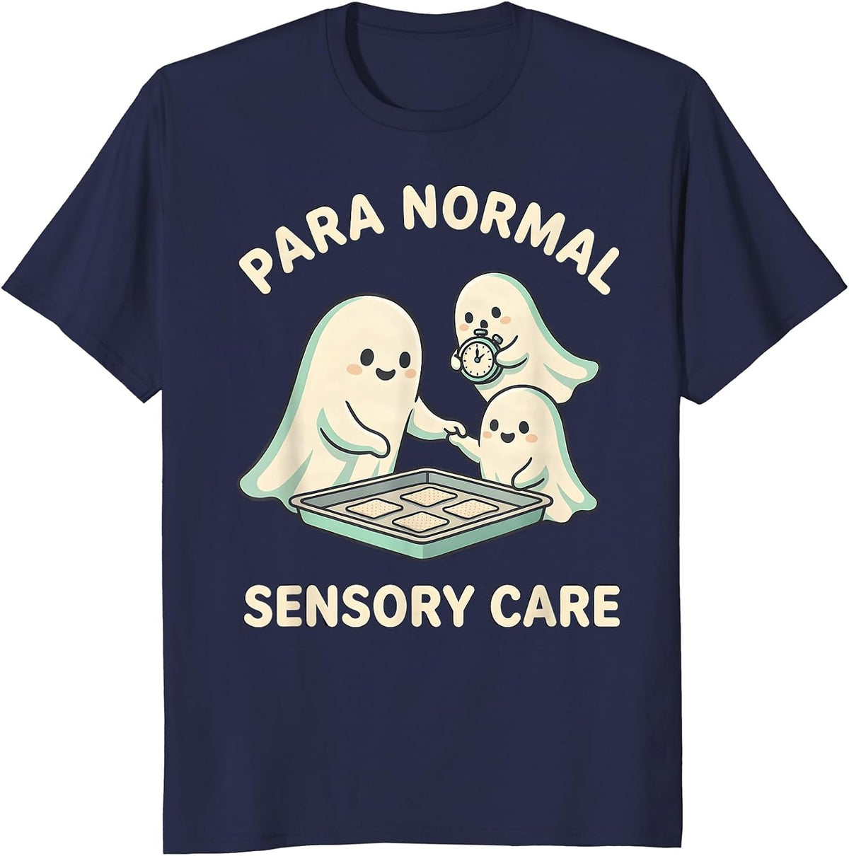 Men's Para Normal Sensory Care Cute Kawaii Ghost Paraprofessional T-Shirt - Navy Blue