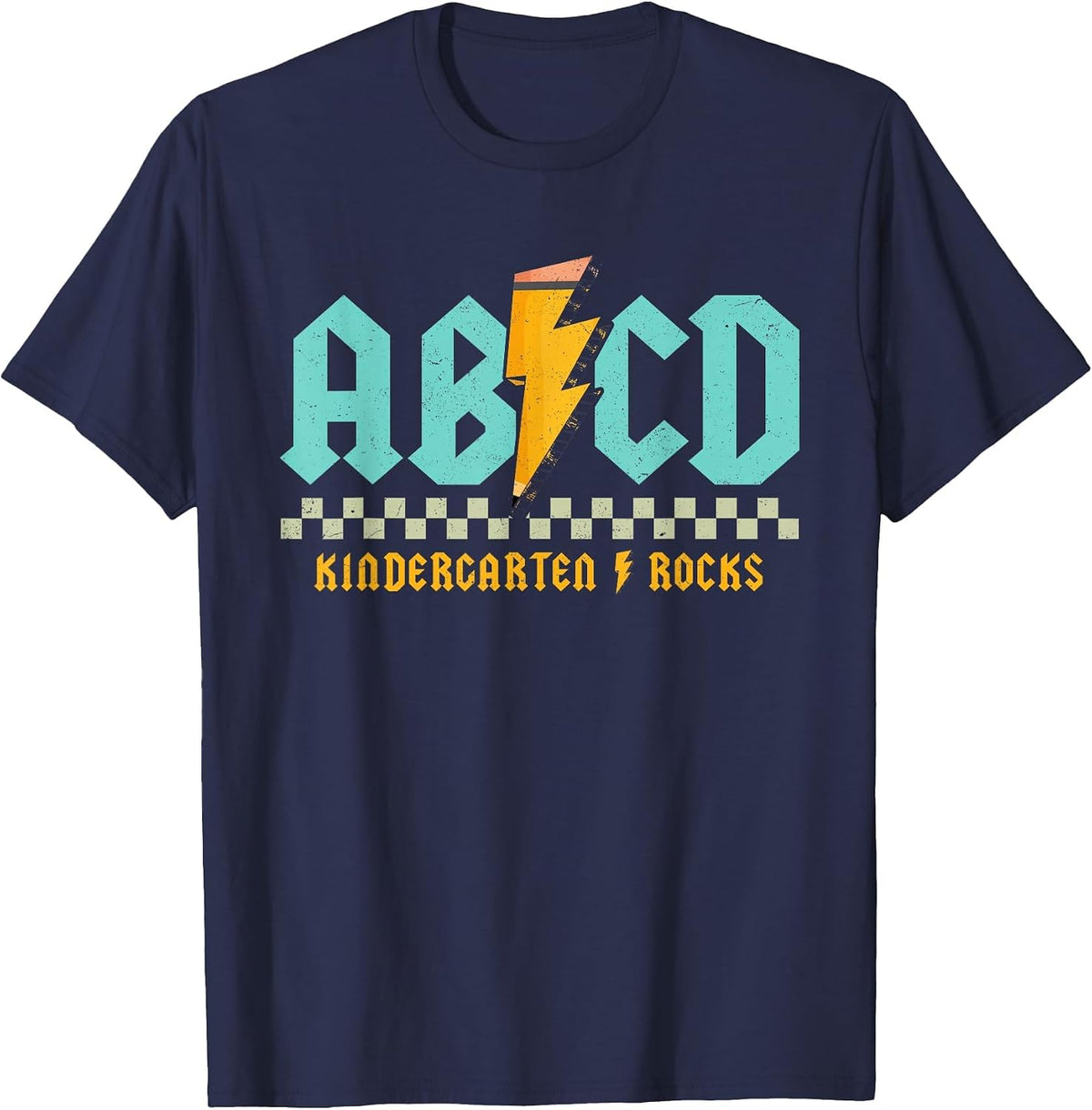 ABCD Kindergarten Rocks Pencil Lightning Students Teachers T-Shirt - Navy Blue