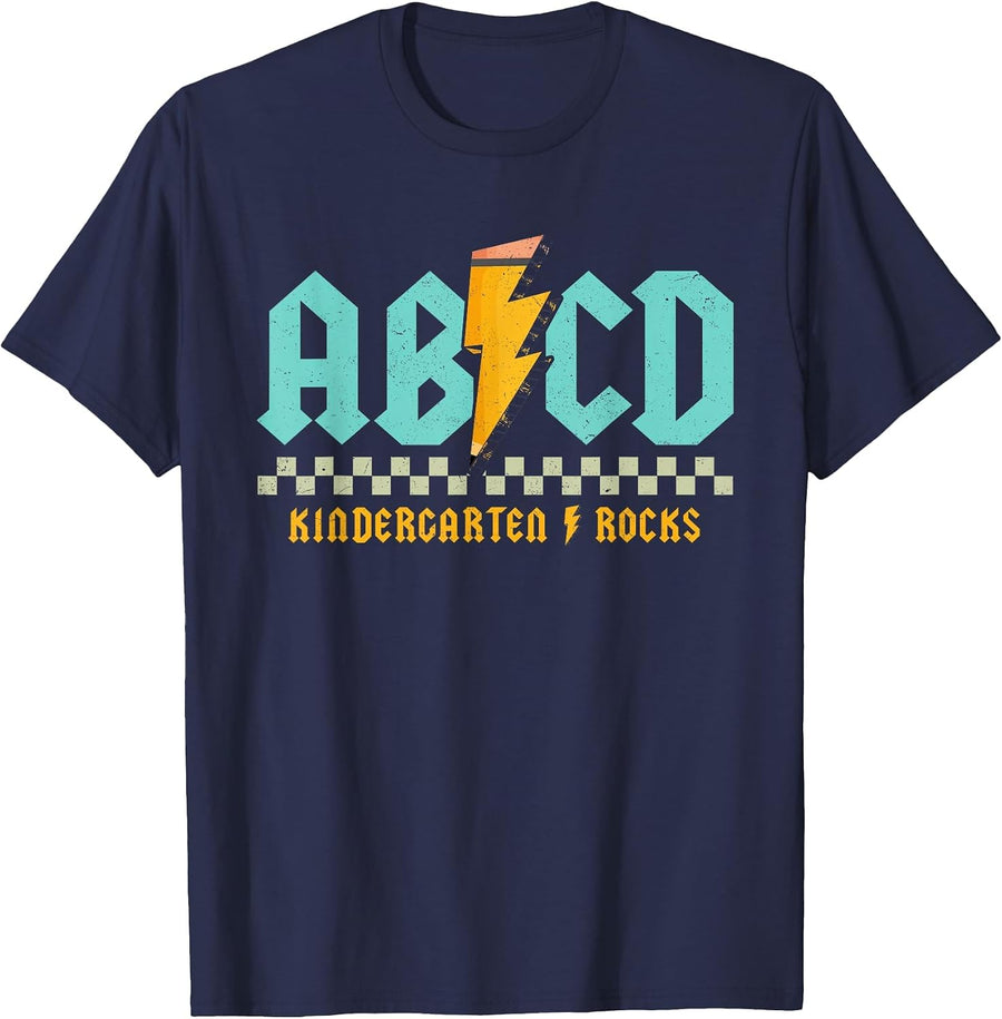 ABCD Kindergarten Rocks Pencil Lightning Students Teachers T-Shirt - Navy Blue