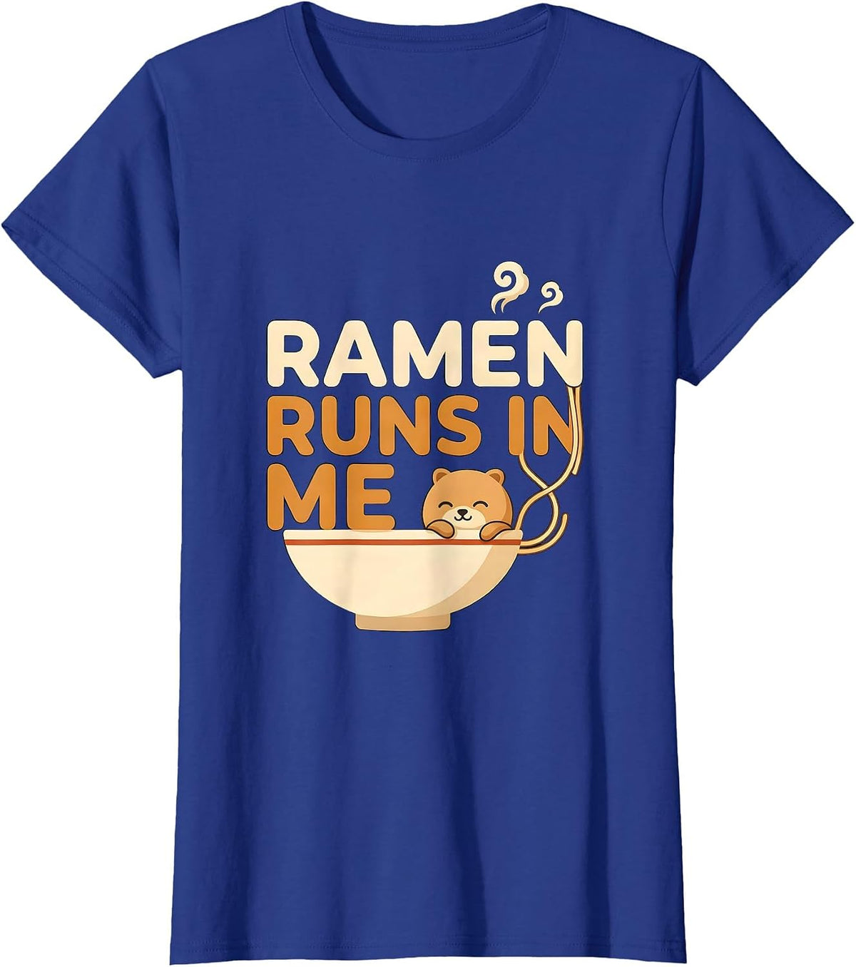 Women's Ramen Runs In Me Kawaii Anime Animal Food Lover Humor T-Shirt - Royal Blue
