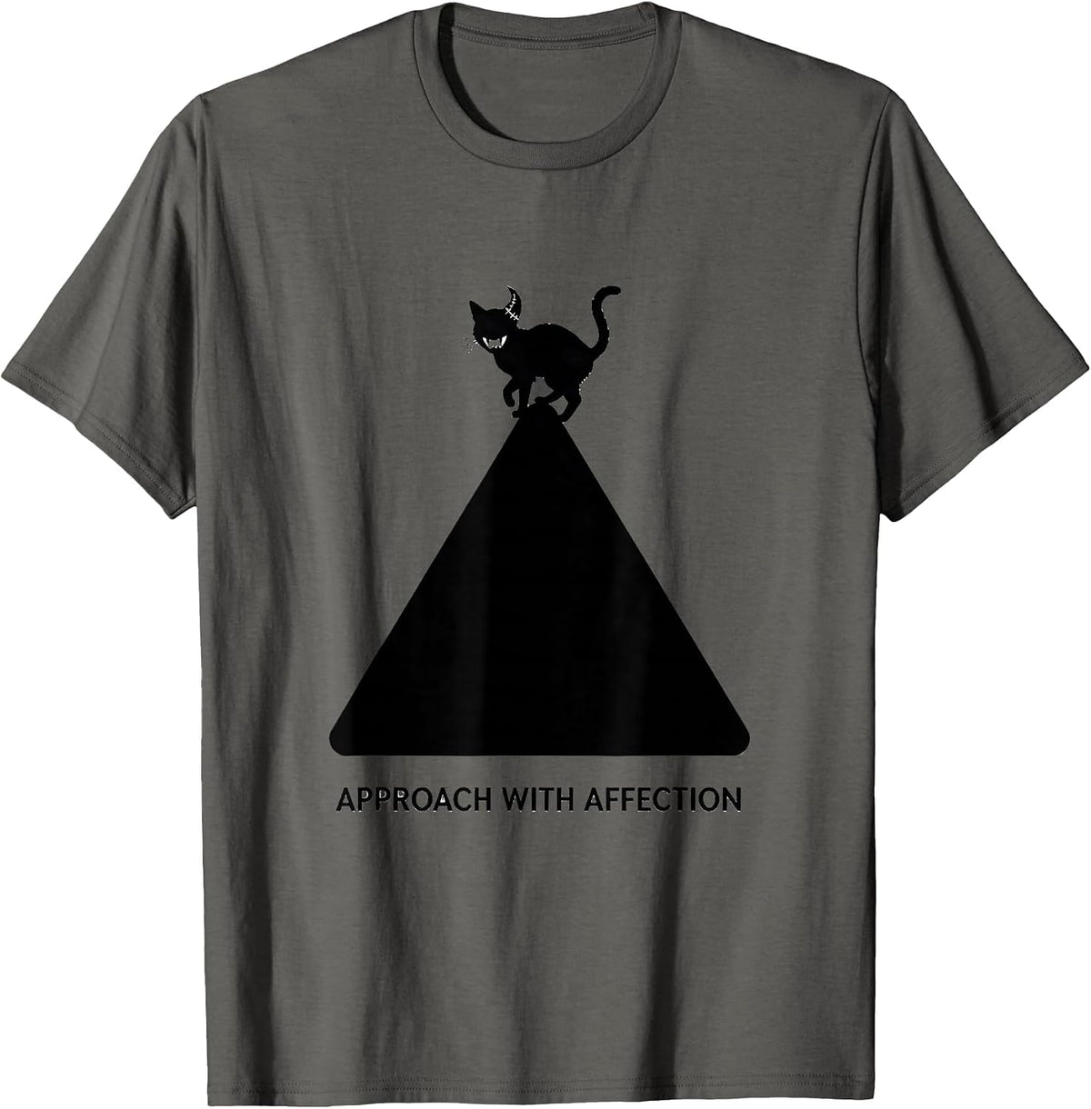 Approach With Affection Pastel Goth Creepy-Cute Kawaii Cat T-Shirt - Asphalt Grey