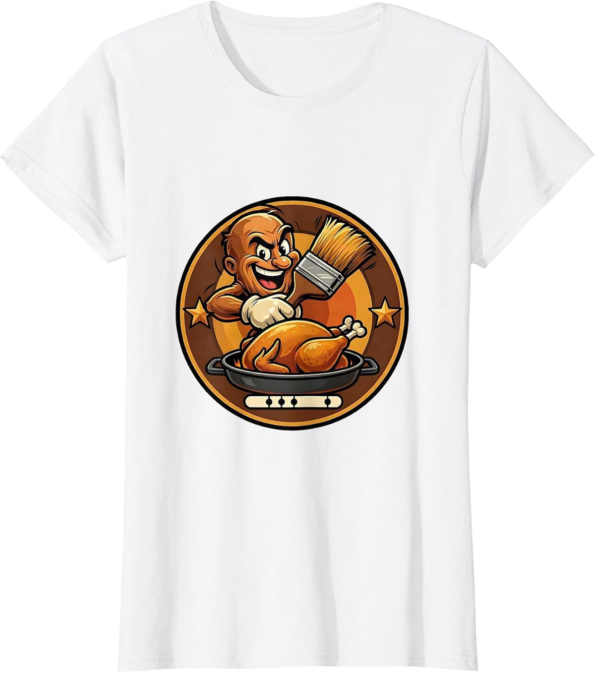 Women's Sealed Turkey Badge Cartoon Thanksgiving Humor T-Shirt - White