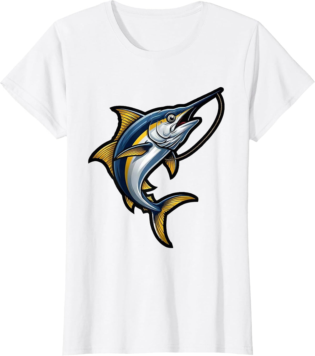 Massive Tuna Mid-Air Catch Fishing Graphic T-Shirt - White