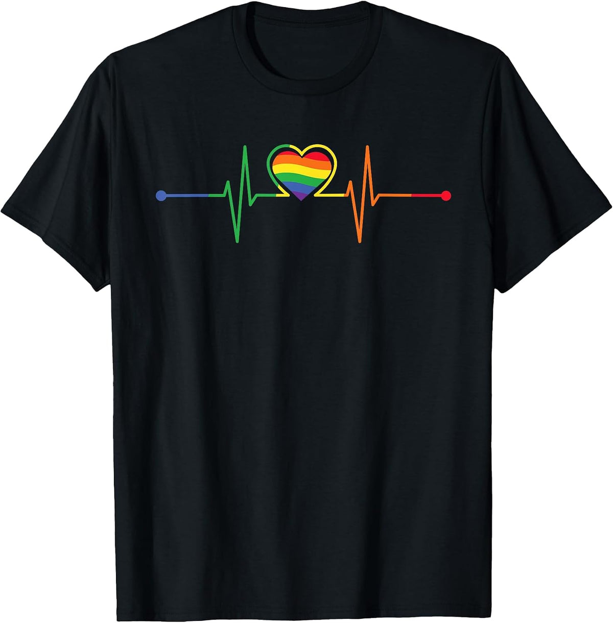 Rainbow Heartbeat - Flag LGBT Gay Pride Month Transgender T-Shirt - Black