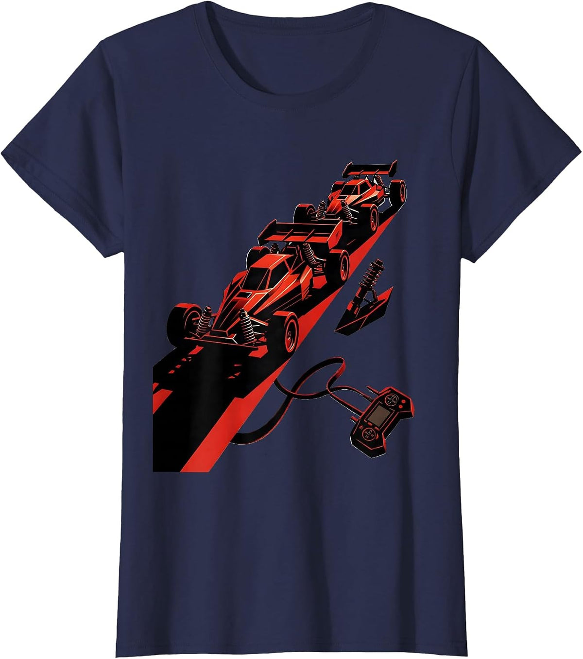 Women's RC Rally Car Geometric Humor Drag Racing Enthusiast T-Shirt - Navy Blue