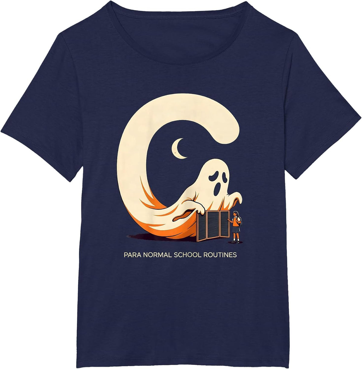 Women's Para Normal School Routines Funny Ghost Paraprofessional T-Shirt - Navy Blue