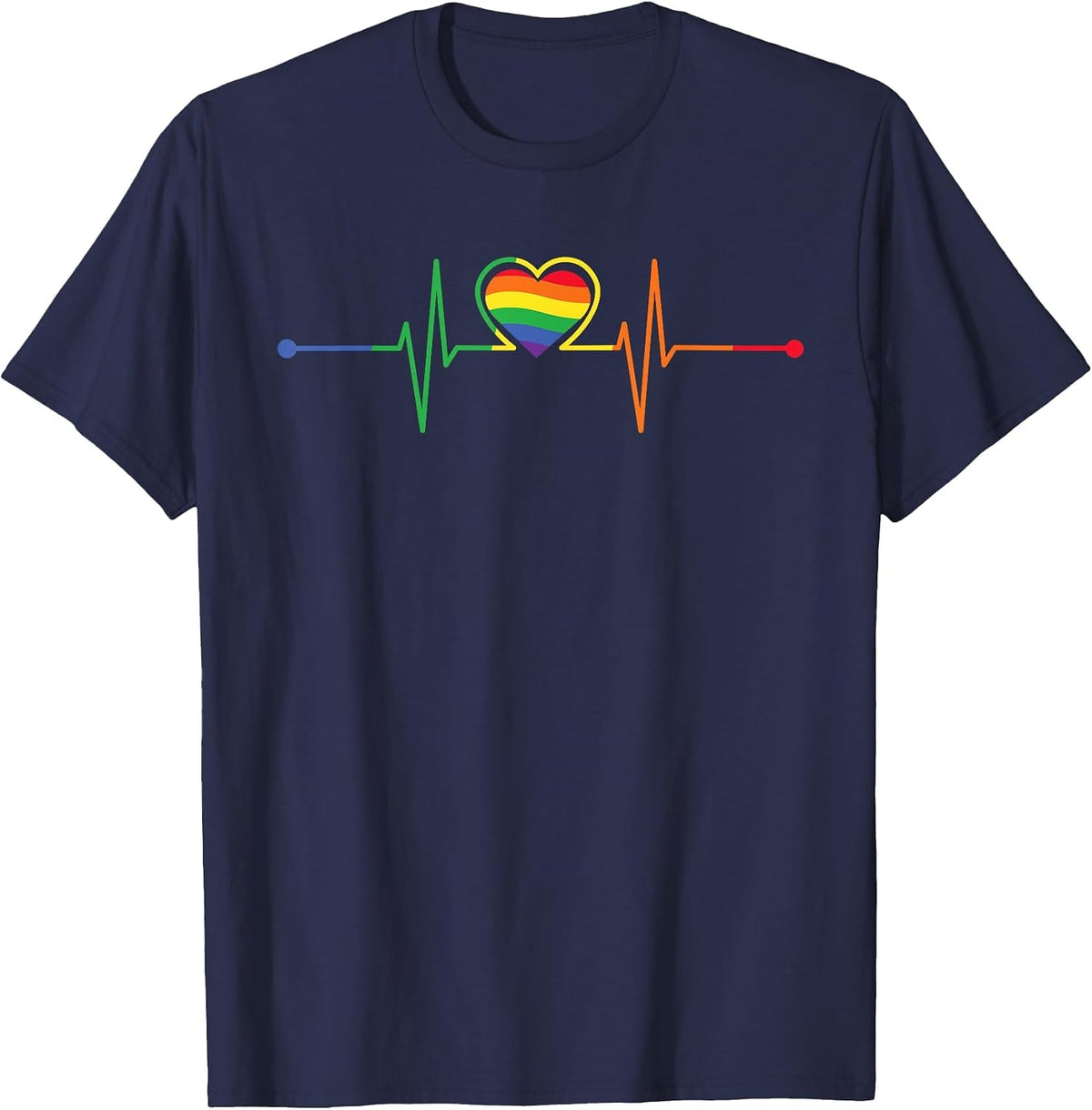 Rainbow Heartbeat - Flag LGBT Gay Pride Month Transgender T-Shirt - Navy Blue