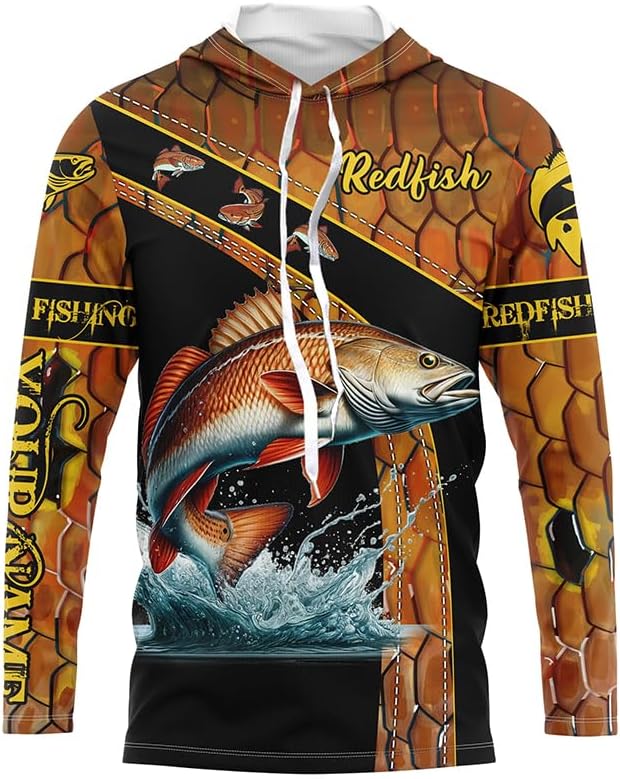 Redfish Fishing Scales UV Protection Custom Long Sleeve Fishing Shirts, red Drum Fishing Jerseys - Long Sleeves Hooded Upf