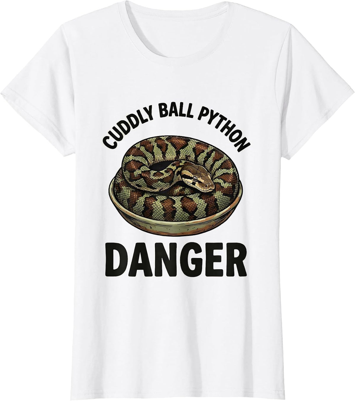 Cuddly Ball Python Danger Funny Snake Owner Reptile Humor T-Shirt - White