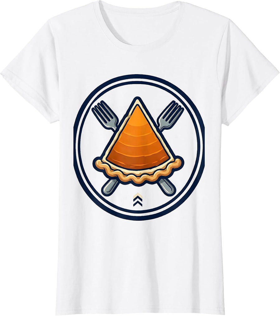Women's Pumpkin Pie Wedge Sports Team Crest Humor T-Shirt - White