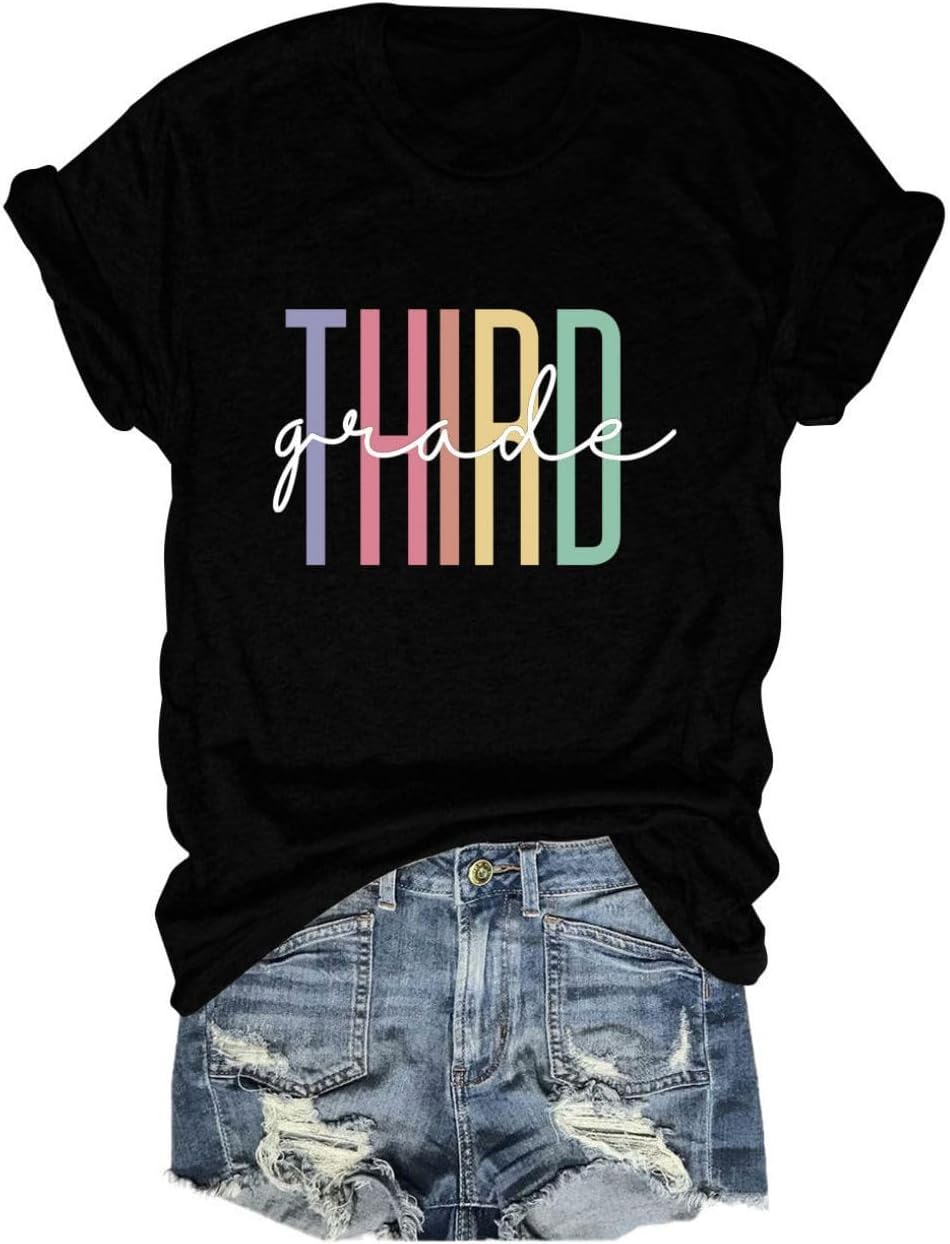 Third Grade T-Shirt for Women 3rd Grade Teacher Shirt Teacher Appreciation Short Sleeve Shirt Teacher Gift Tee - Black