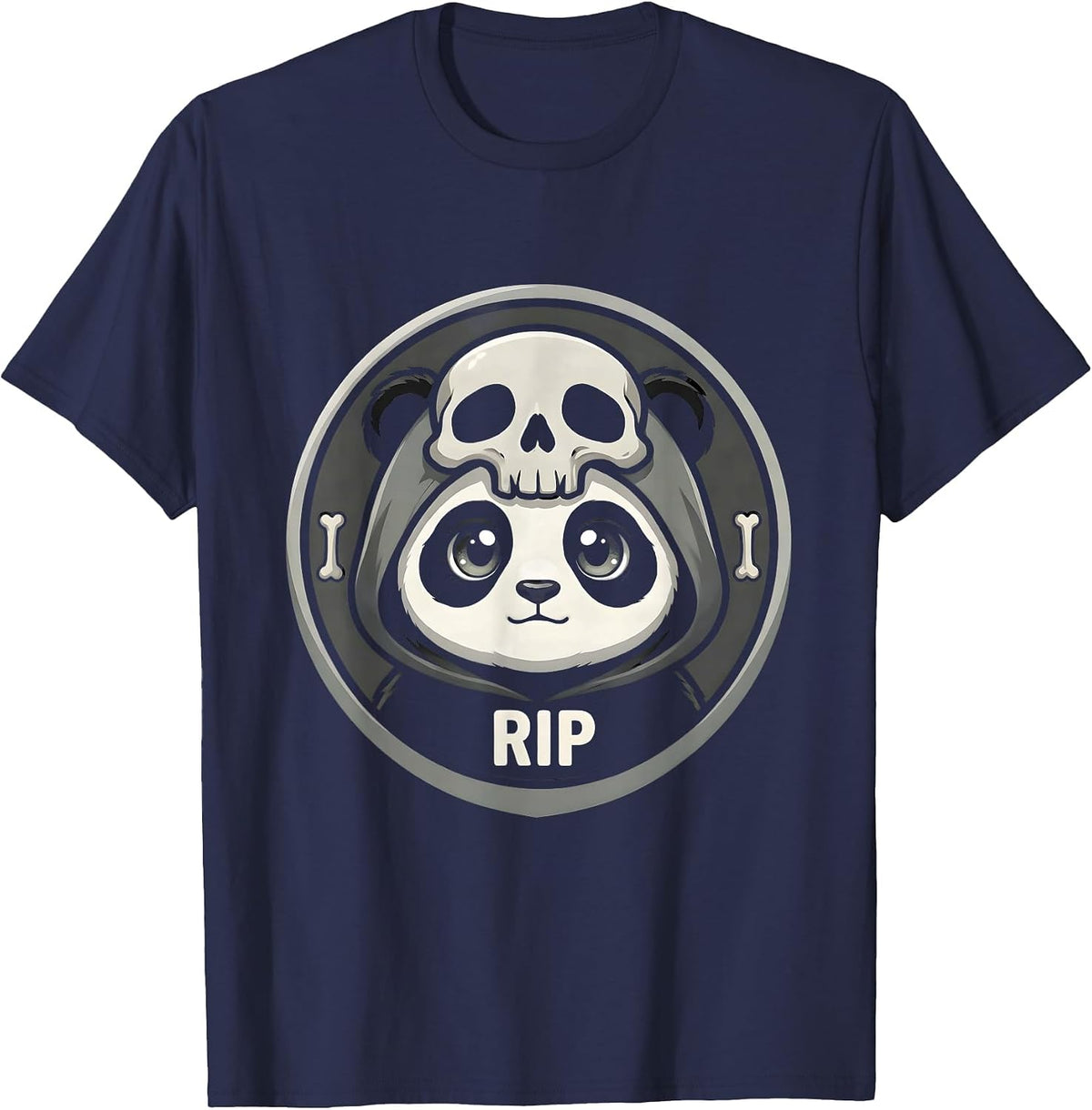Men's RIP Horror Anime Gothic Kawaii Pastel Goth Chibi Panda T-Shirt - Navy Blue