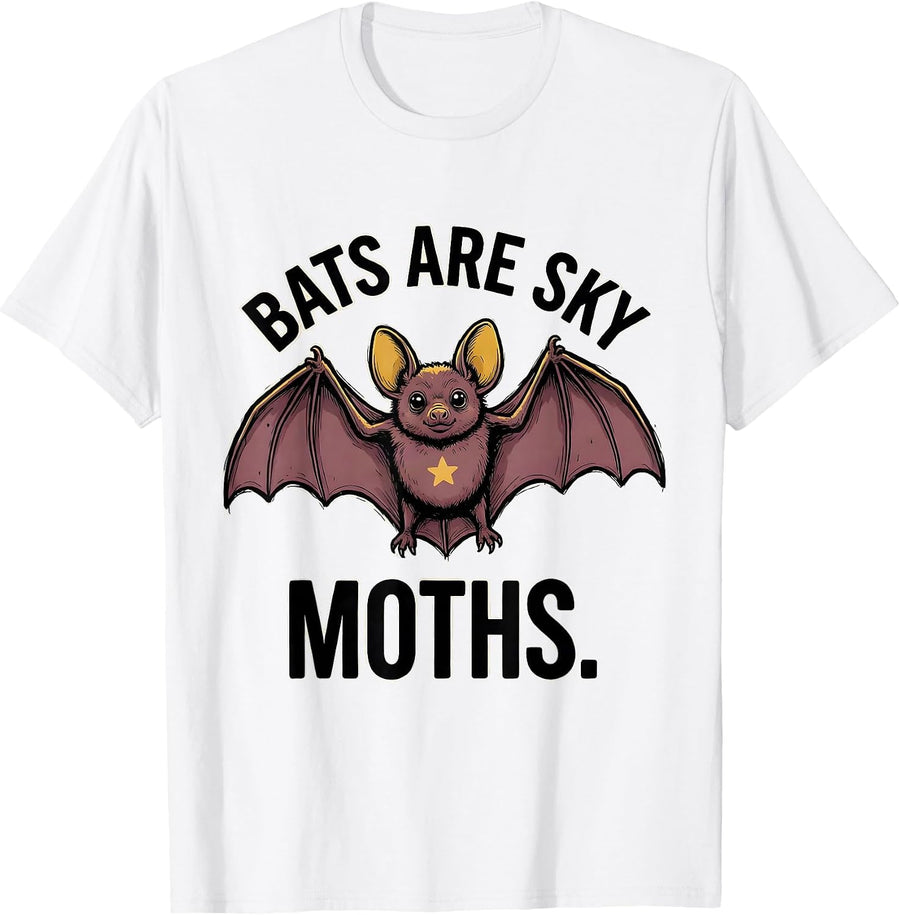 Men's Bats Are Sky Moths Funny Bat Lover Wildlife Biology Humor T-Shirt - White
