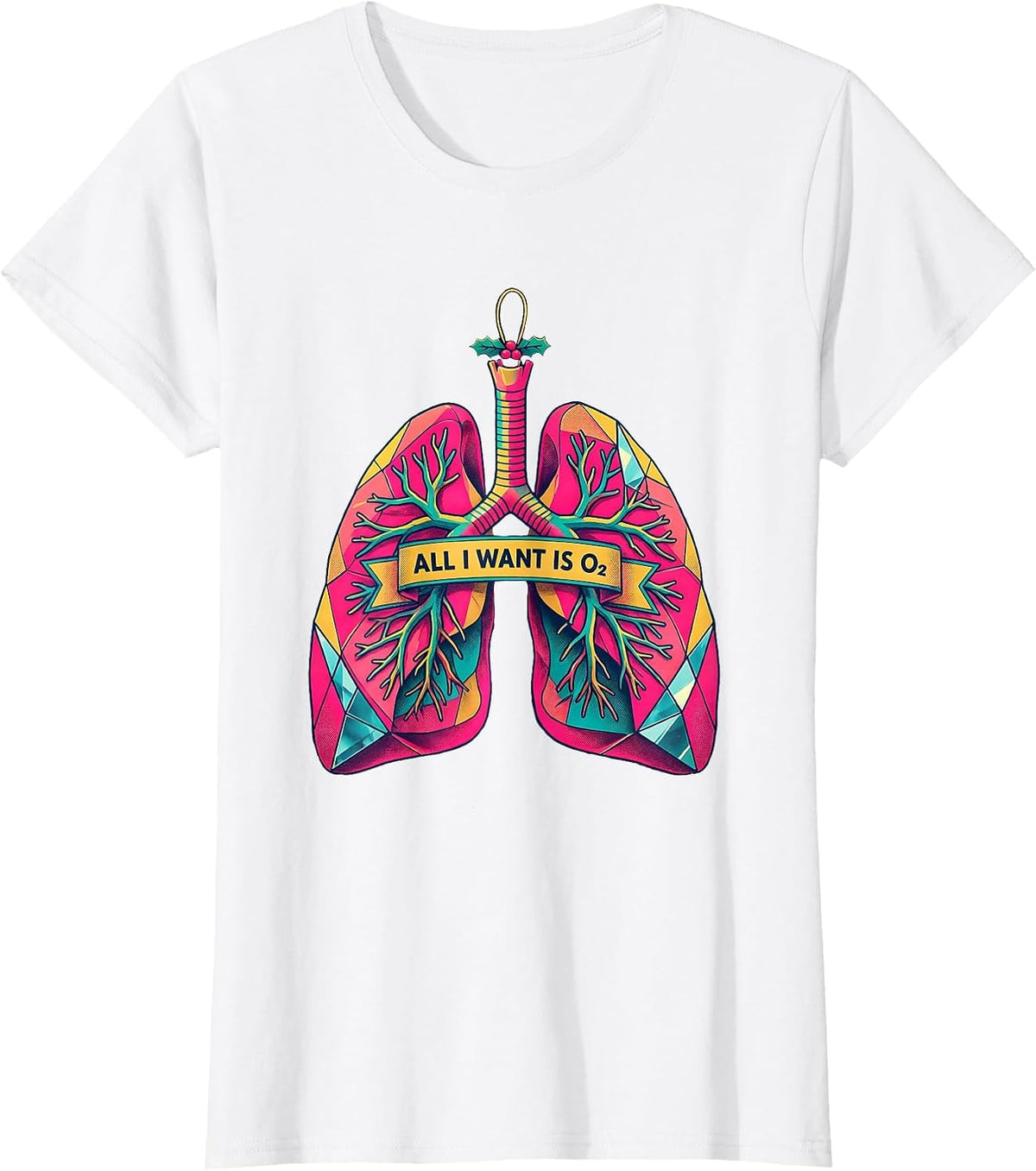 Women's All I Want Is O2 Risograph Respiratory Therapist Christmas T-Shirt - White