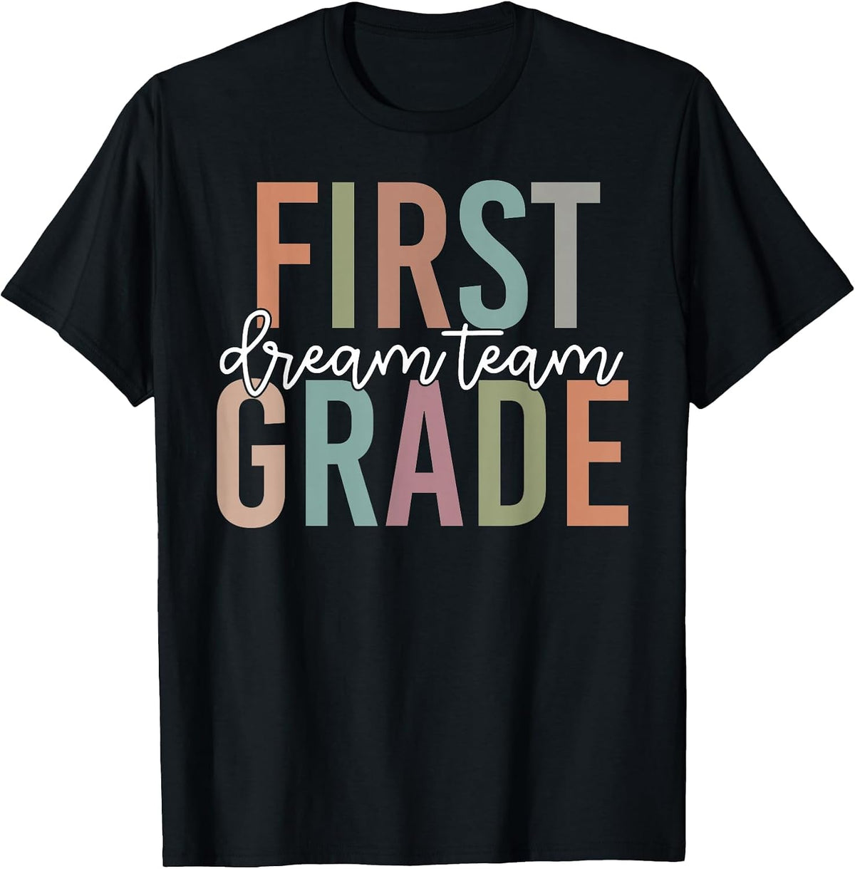 Retro First Grade Dream Team Groovy Teacher Back to School T-Shirt - Black