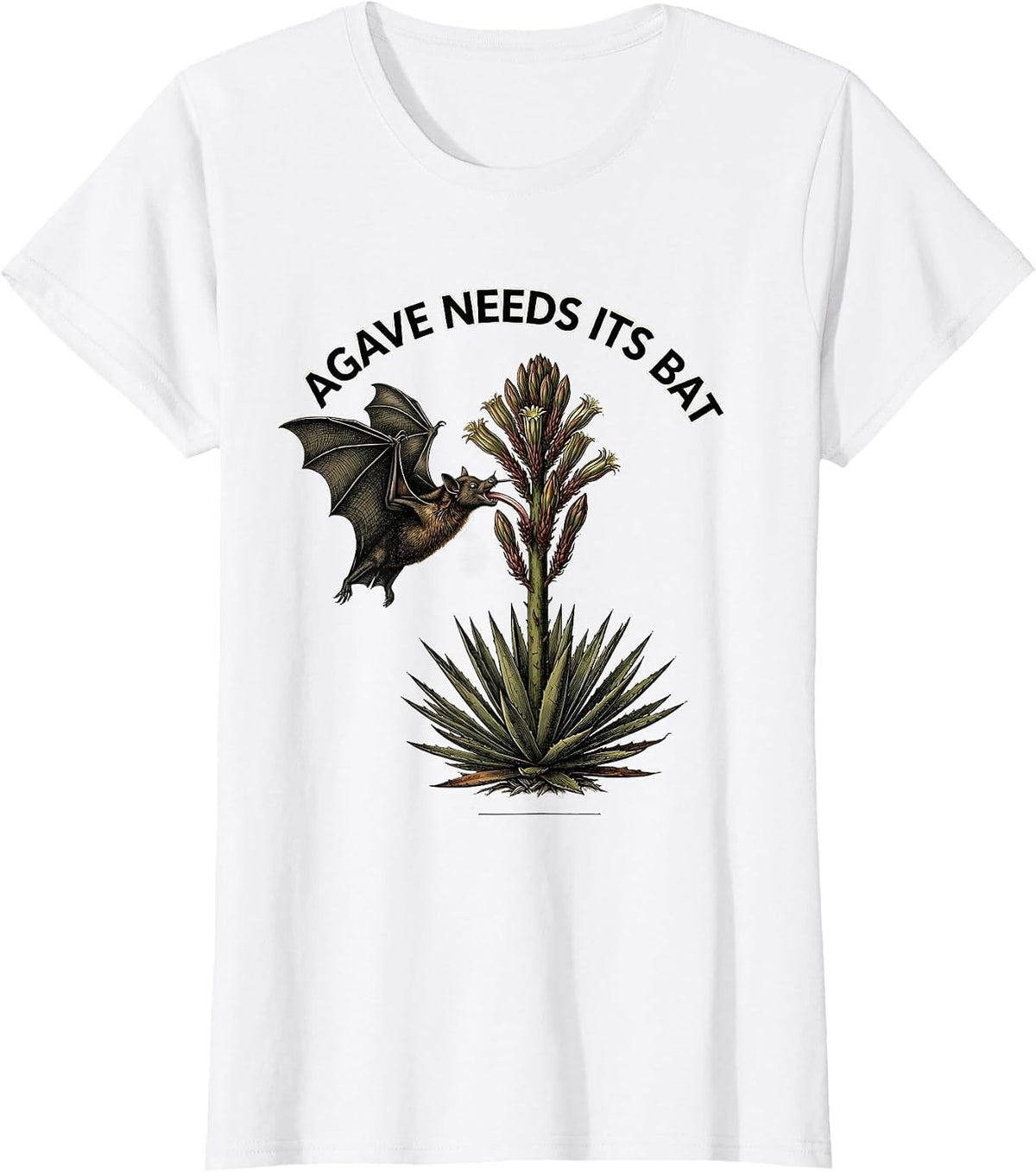 Women's Agave Needs Its Bat Botanical Bat Lover Wildlife T-Shirt - White