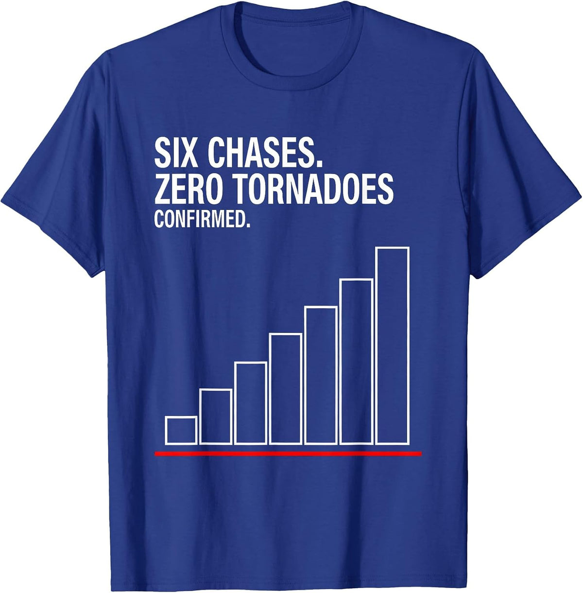 Six Chases Zero Tornadoes Confirmed Storm Chaser Meteorology T-Shirt - Royal Blue