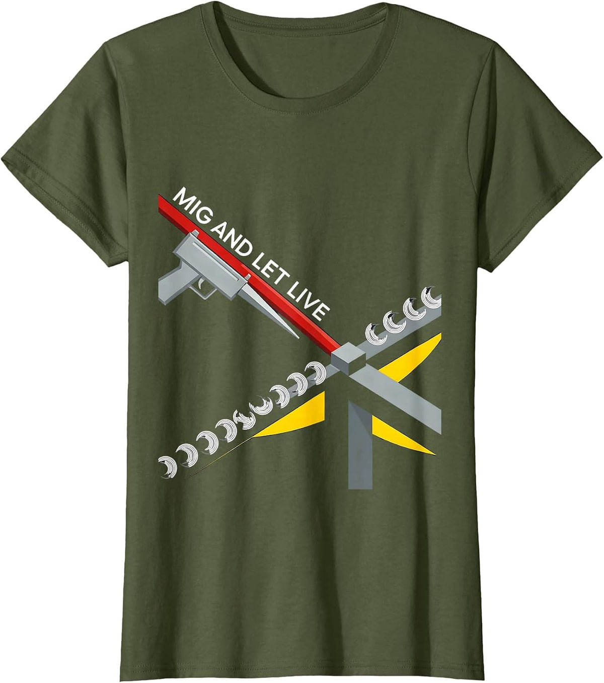 Women's MIG And Let Live Bauhaus Modernist Welder Humor Trade Pride T-Shirt - Olive Green