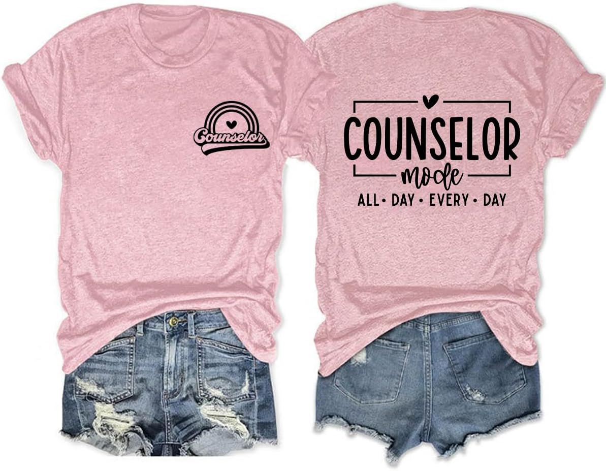 Women's Counselor Mode Shirt School Counselor Gift Letter Printed Summer Graphic Tee Short Sleeve Casual Tops - Pink
