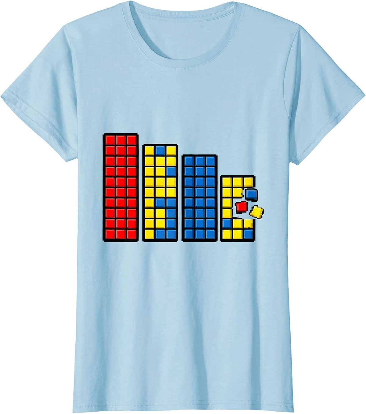 Women's Pixel Art Cube Panel Puzzle Speed Cubing Math Nerd T-Shirt - Baby Blue