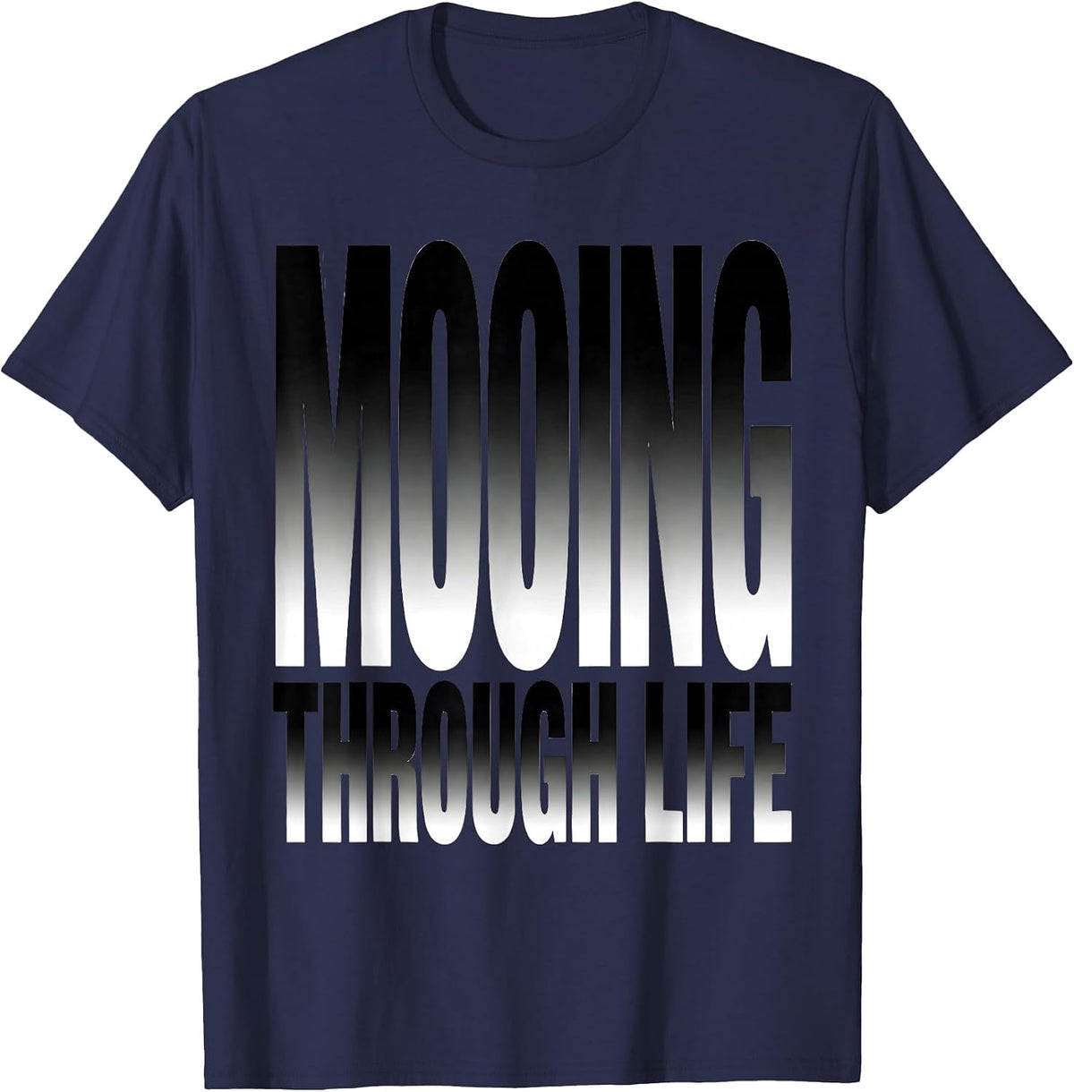 Men's Mooing Through Life Cow Print Design T-Shirt - Navy Blue