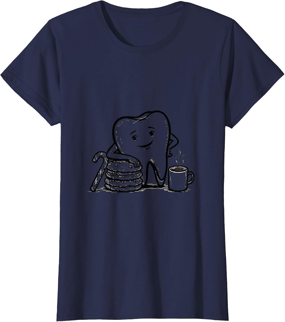 Women's Contour Tooth Dental Humor Christmas Dentist Crew T-Shirt - Navy Blue