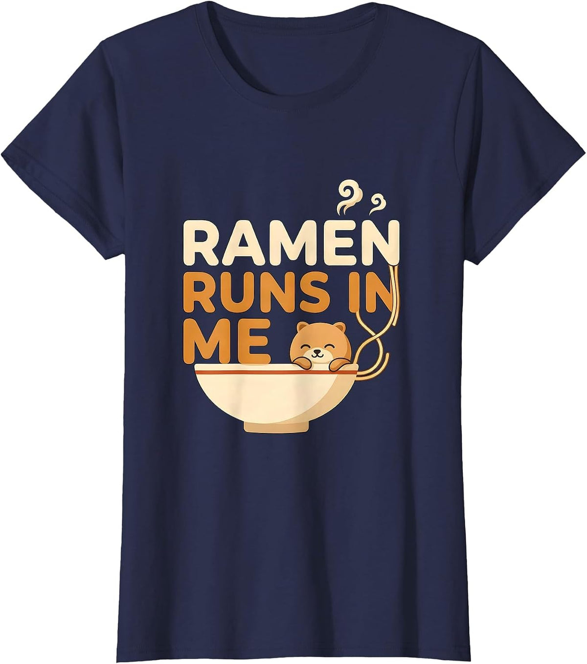 Women's Ramen Runs In Me Kawaii Anime Animal Food Lover Humor T-Shirt - Navy Blue