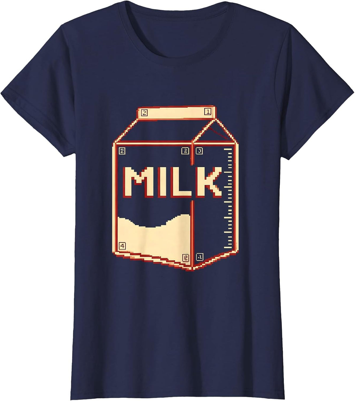 Women's MILK Pixel Art Halloween Costume Shirt Party Gag Gift T-Shirt - Navy Blue