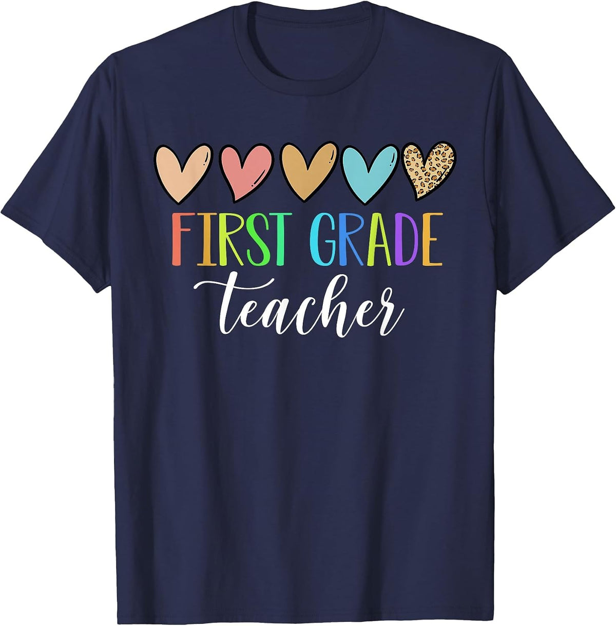 First Grade Teacher Heart Back to School 1st Day of School T-Shirt - Navy Blue