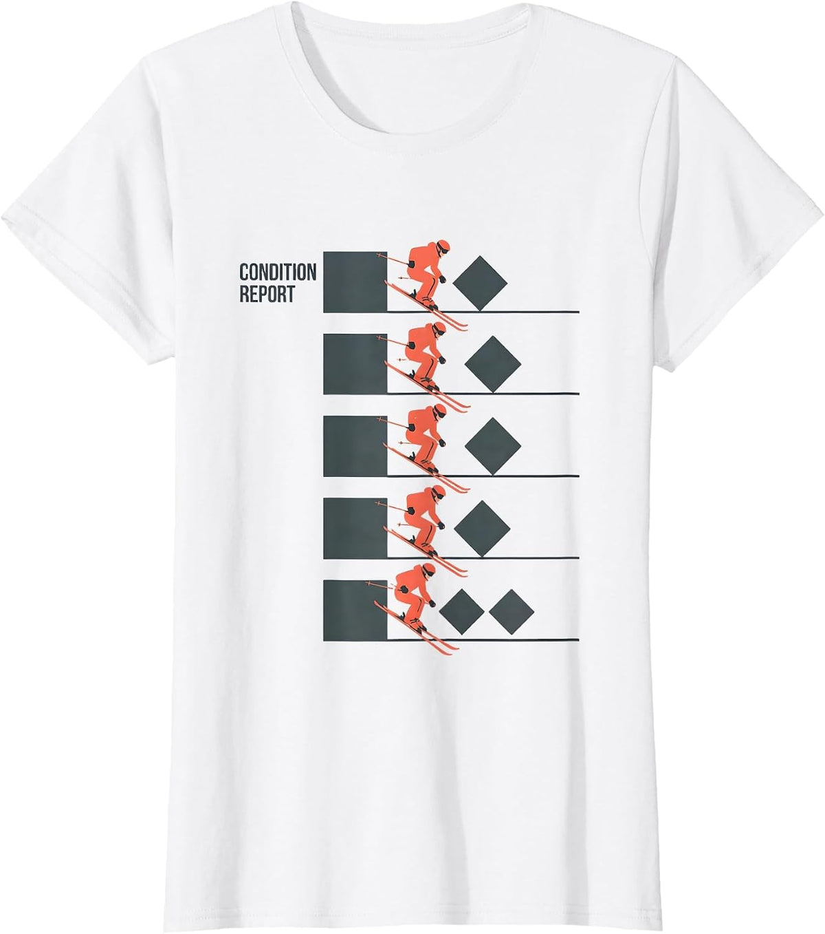 Women's Condition Report Flat Vector Skiing Snowboarder Humor T-Shirt - White