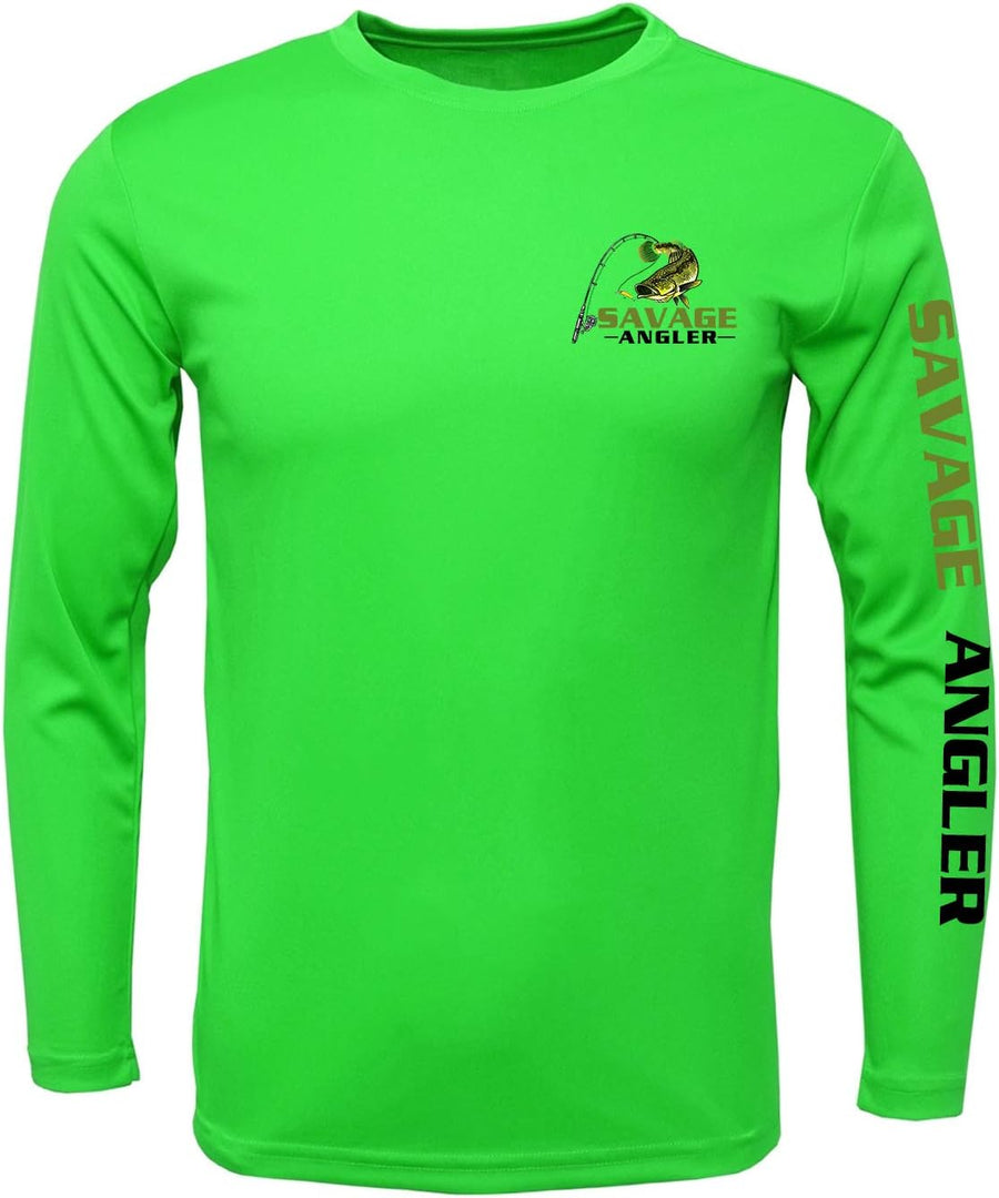 Men’s Bass Angler Quick Drying Long Sleeve Performance Fishing Shirt with UPF 50+ Sun Protection - Neon Green