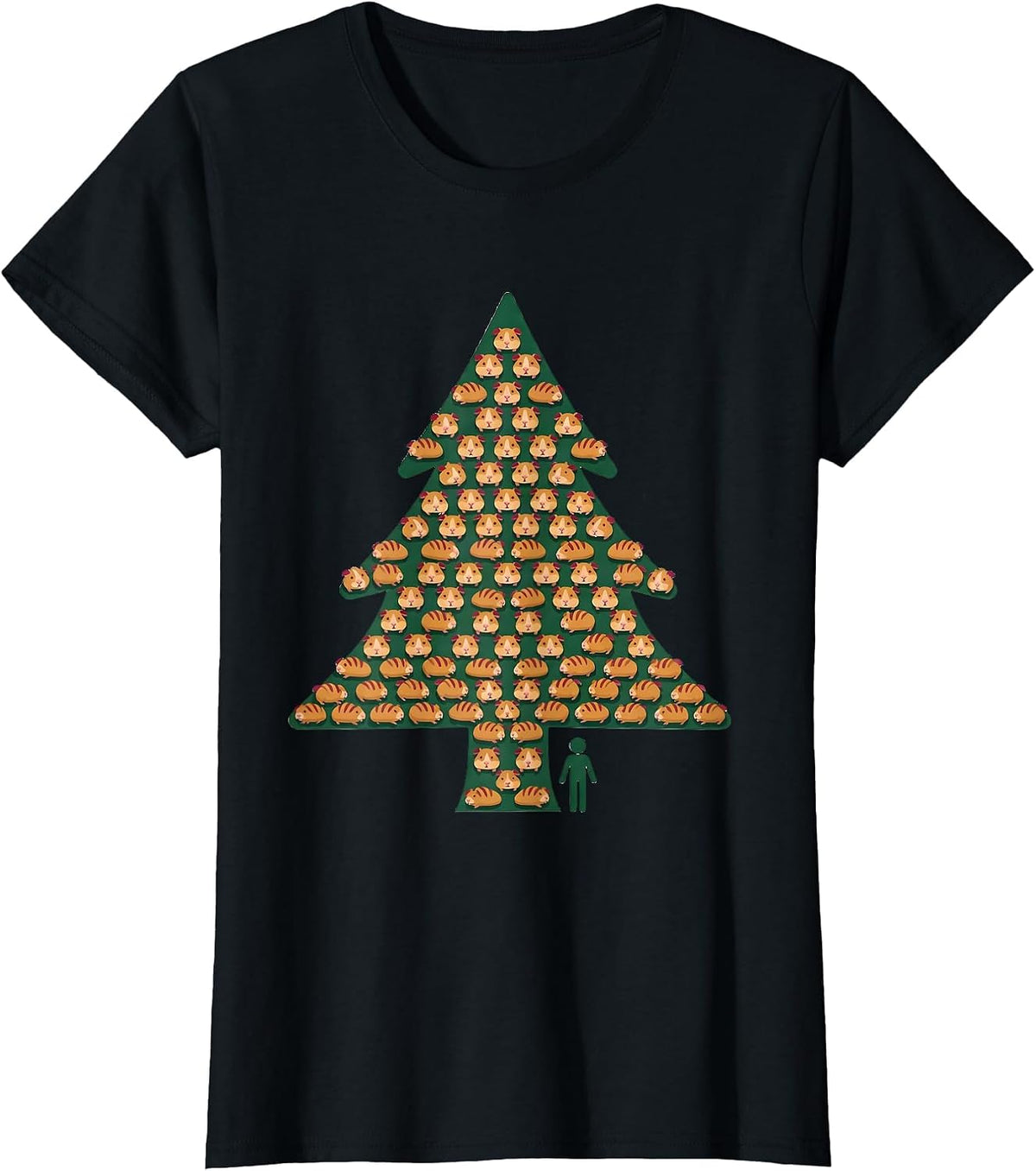 Women's Guinea Pig Christmas Tree Holiday Pet Lover Humor T-Shirt - Black