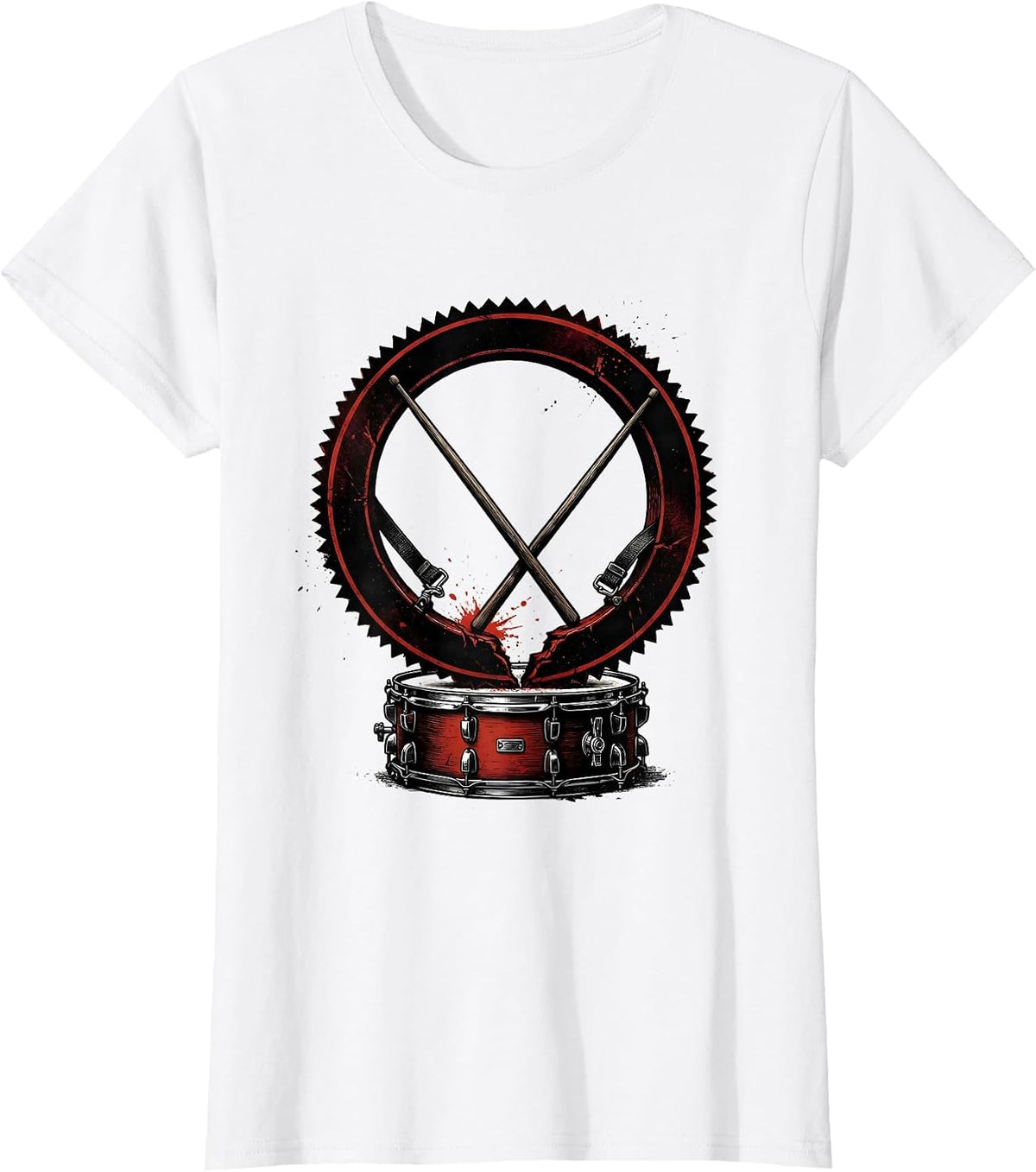 Band Instrument Player Snare Drum Seal Cracked Badge Humor T-Shirt - White