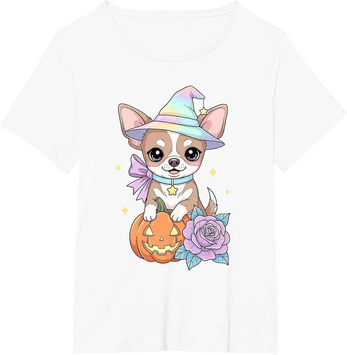 Kawaii Chihuahua Puppy Witch Pumpkin Halloween Pastel Dog T-Shirt - White