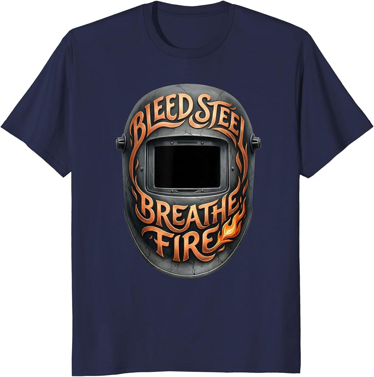 Bleed Steel Breathe Fire Welder Design T-Shirt - Navy Blue