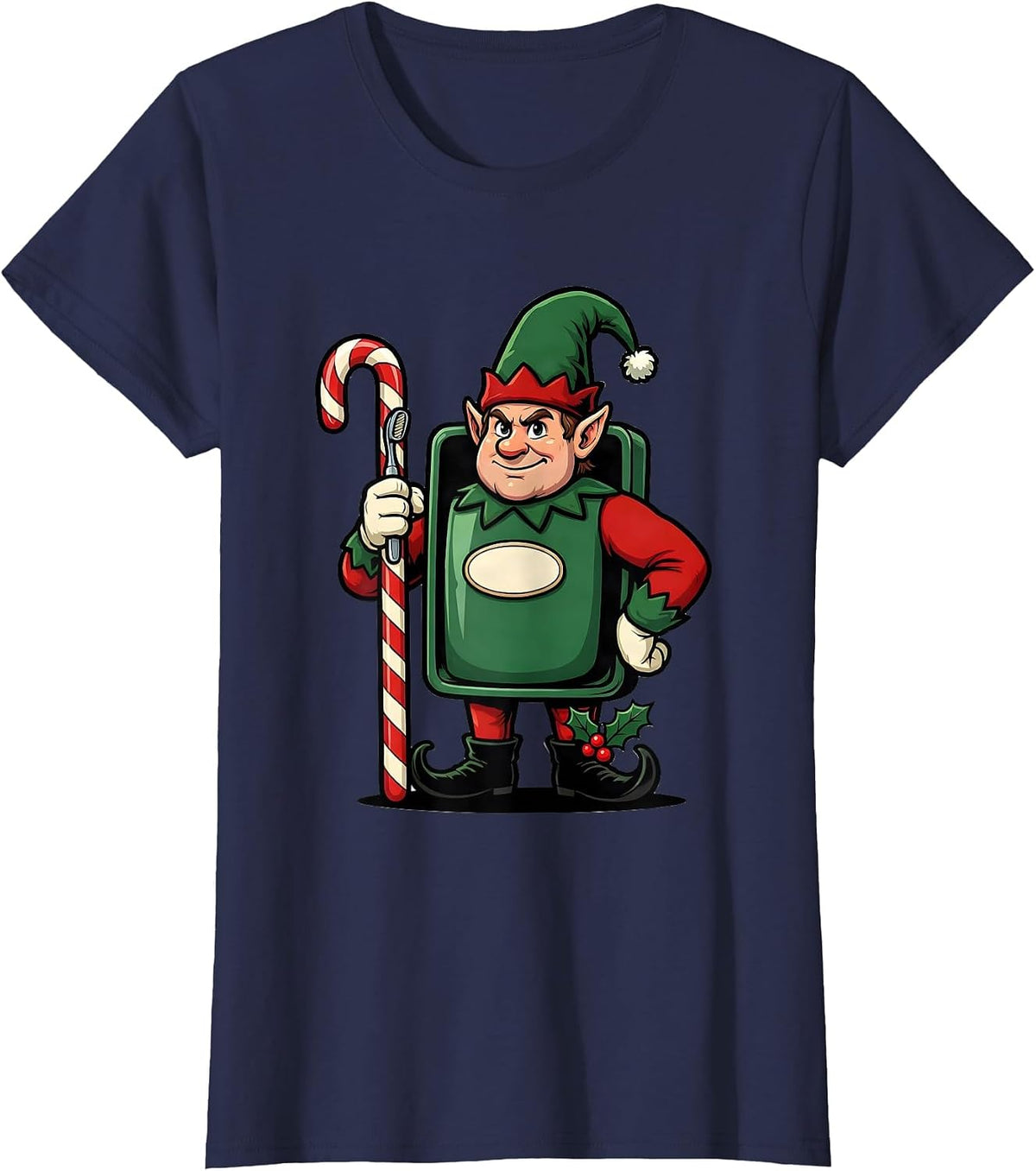 Women's Elf Dental Guard Cartoon Dentist Christmas Humor T-Shirt - Navy Blue