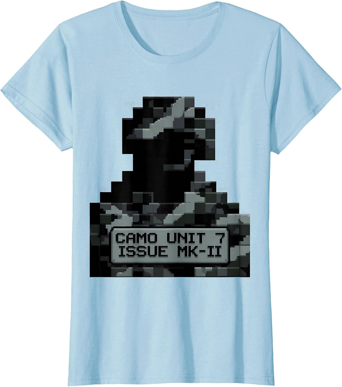CAMO UNIT 7 ISSUE MK-II Pixel Art Black Camo Pattern T-Shirt - Baby Blue