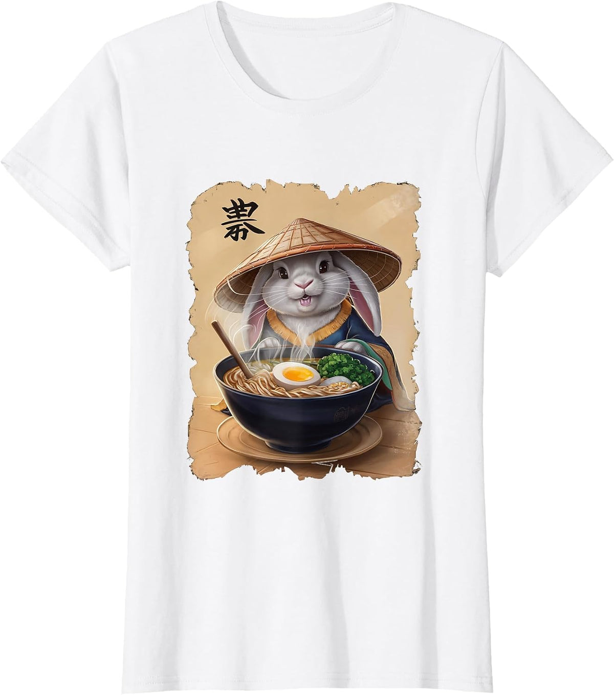 Bunny Men Woman Kawaii Eating Ramen Japanese Rabbit T-Shirt - White