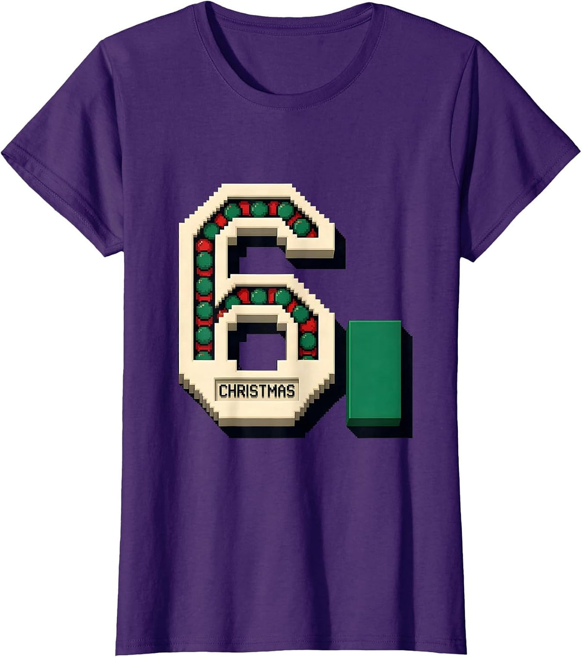 Women's 6 Christmas Pixel Art 67 Meme Holiday Numeral Kids Humor T-Shirt - Purple