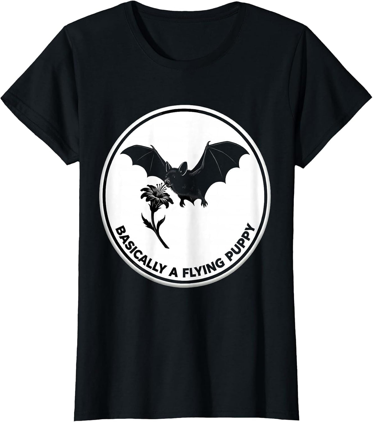 Basically A Flying Puppy Funny Bat Lover Wildlife T-Shirt - Black