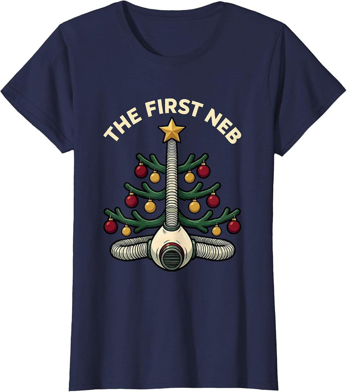 Women's The First Neb Cartoon Respiratory Therapist Christmas Humor T-Shirt - Navy Blue