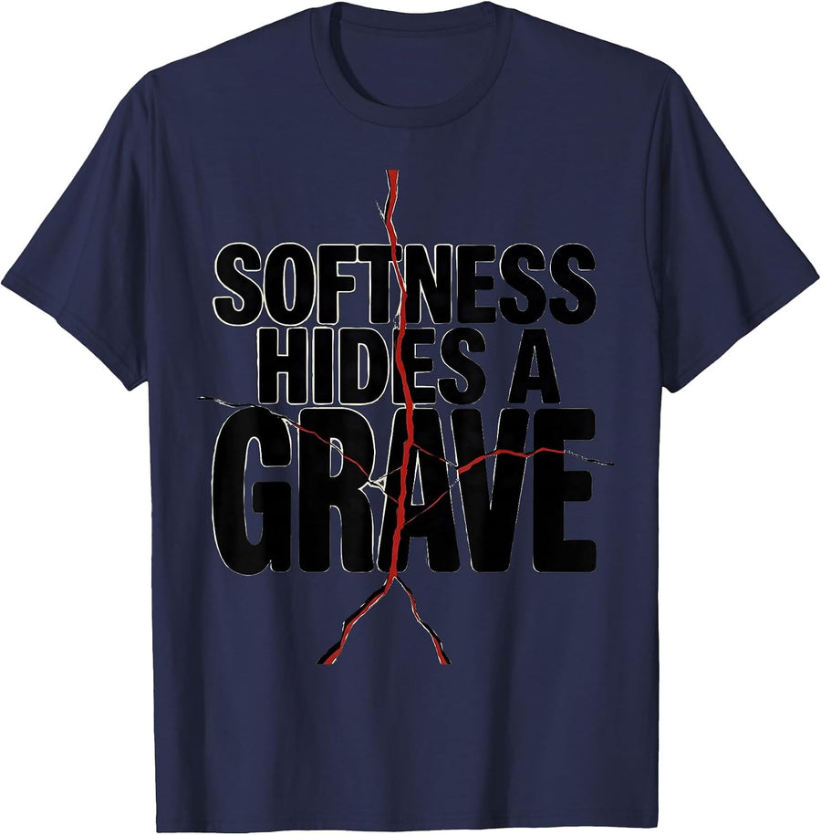 Softness Hides A Grave Horror Anime Goth Girl Aesthetic T-Shirt - Navy Blue