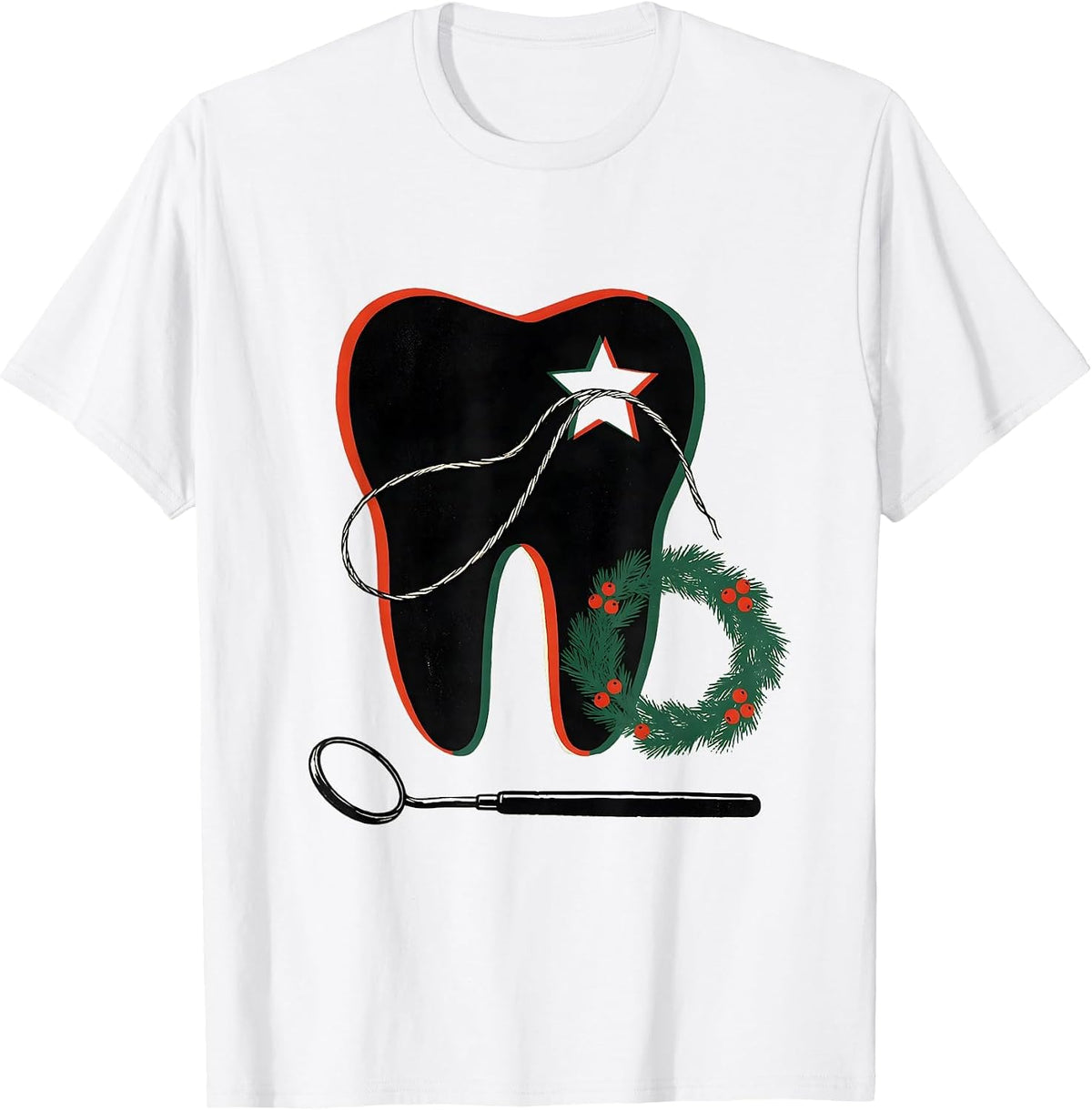 Men's Broad Molar Floss Star Dental Staff Christmas Humor T-Shirt - White