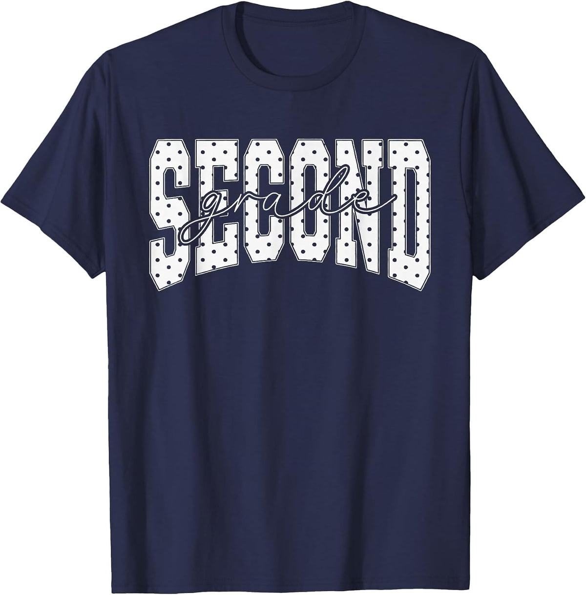 Funny Second Grade Teacher Student Polka Dot Back to School T-Shirt - Navy Blue
