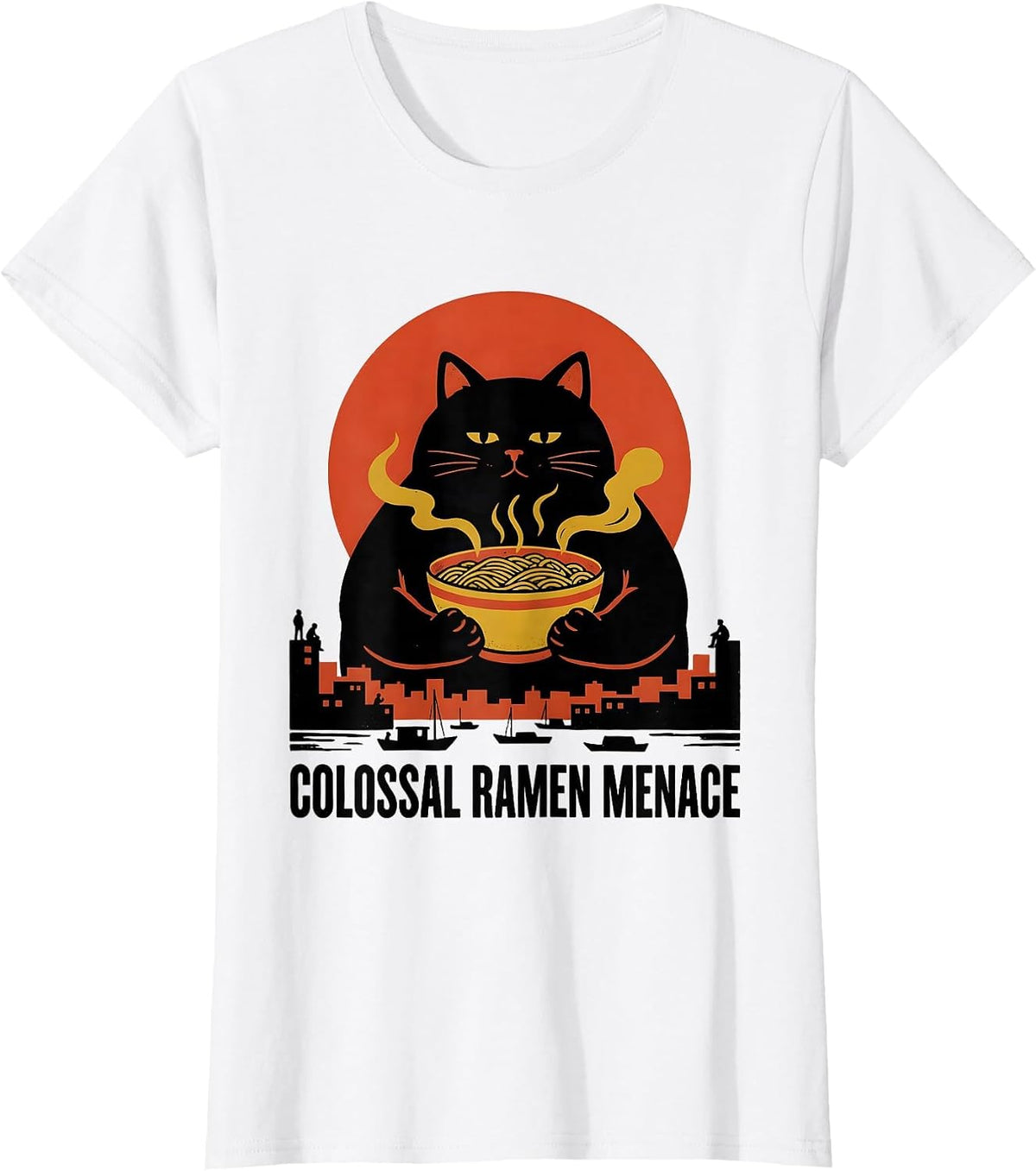 Women's Colossal Ramen Menace Funny Cat Ramen Japanese Anime Gift T-Shirt - White
