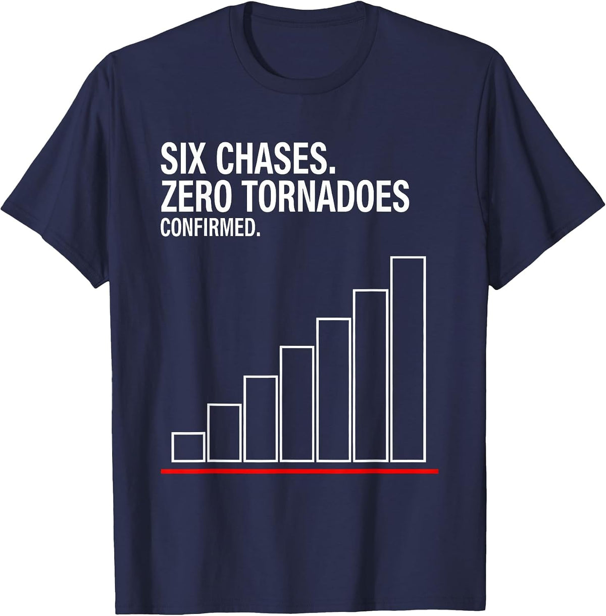 Six Chases Zero Tornadoes Confirmed Storm Chaser Meteorology T-Shirt - Navy Blue