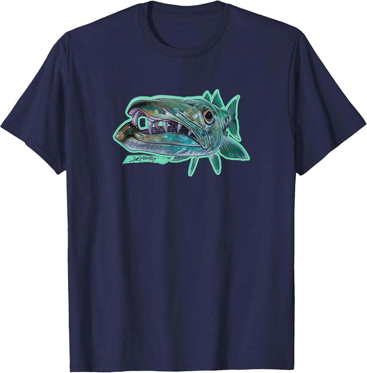 Barracuda Fishing Shirt Barracuda Fisherman Derek Deyoung T-Shirt - Navy Blue