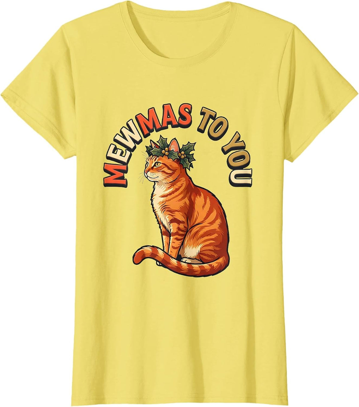 Mewmas To You Funny Cat Lover Christmas Holiday Humor T-Shirt - Lemon Yellow