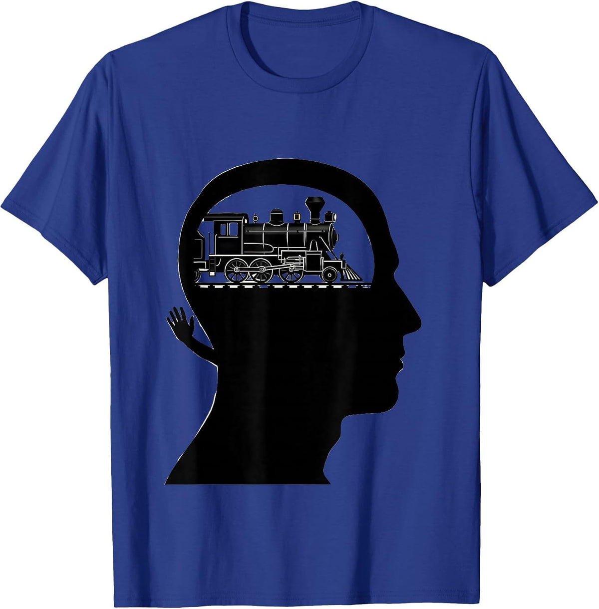 Men's Locomotive In Head Silhouette Funny Train Enthusiast T-Shirt - Royal Blue