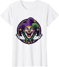 Women's Jester Mascot Head Mardi Gras Carnival Party Matching T-Shirt - White
